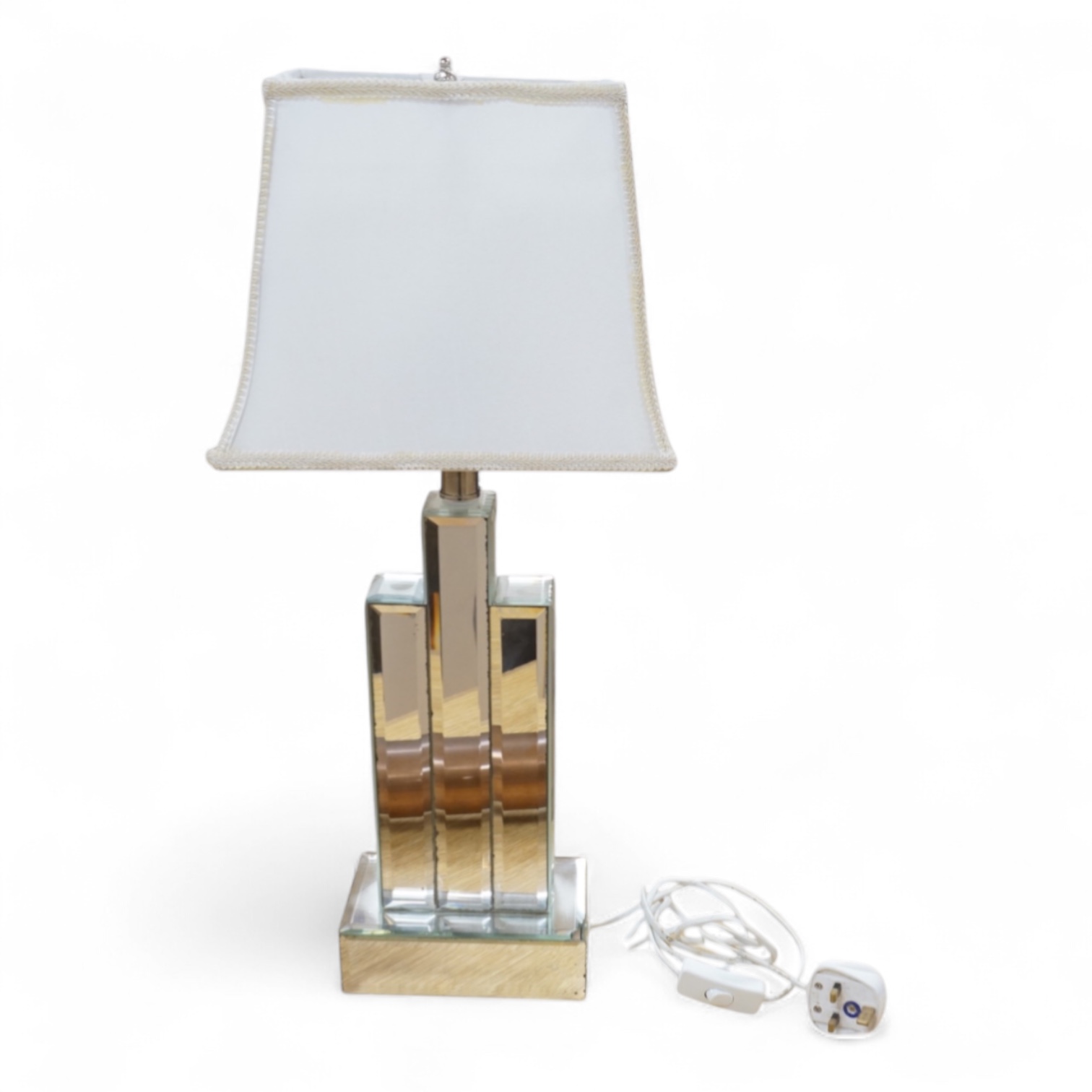 A modern mirrored table lamp and shade, 63cm total